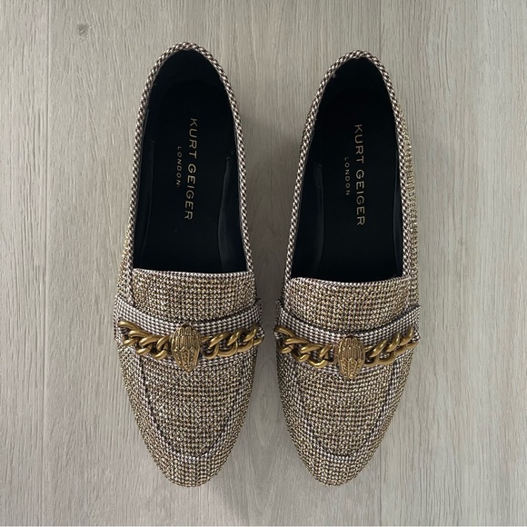 NWOT Kurt Geiger Gold Chelsea Leather Loafers, size 40 (9) women’s glam flats - Picture 2 of 7